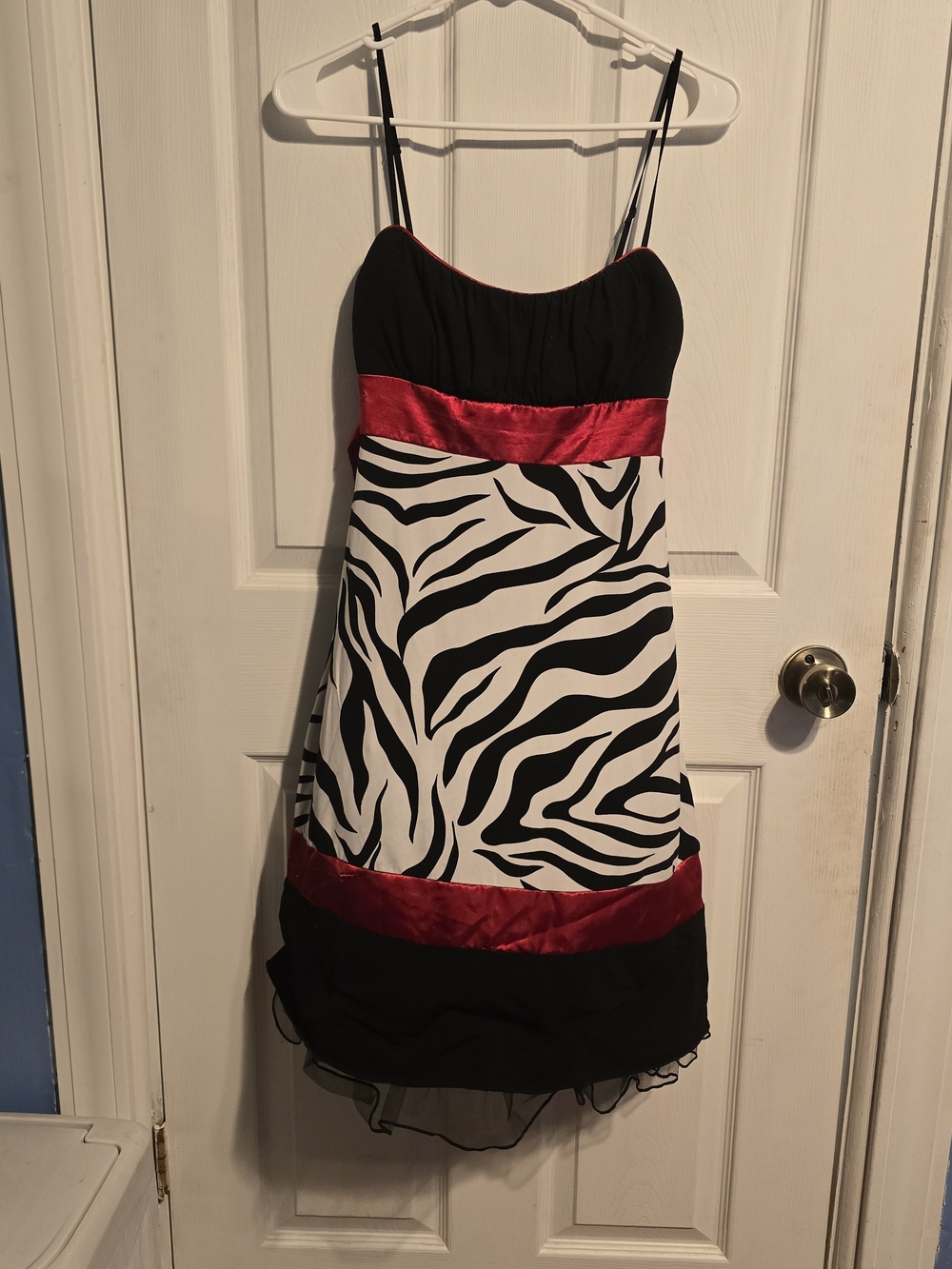 Three Hearts Black and White Zebra Strapless Dress with Red Bands